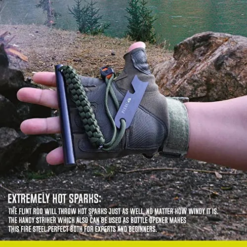 12.7 cm Ferrocerium Ferro Rod Flint Fire Starter Waterproof Survival Flint and Steel Rods with Multi-Tool Striker and Paracord Neck-Wrist Lanyard for Camping, Hiking and Emergency Gear |