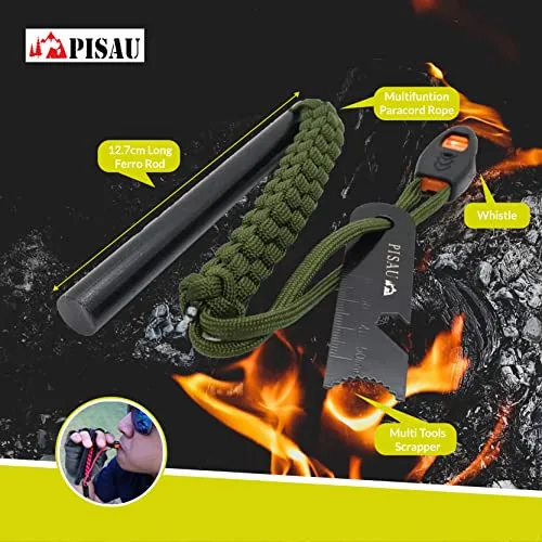 12.7 cm Ferrocerium Ferro Rod Flint Fire Starter Waterproof Survival Flint and Steel Rods with Multi-Tool Striker and Paracord Neck-Wrist Lanyard for Camping, Hiking and Emergency Gear |