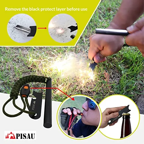 12.7 cm Ferrocerium Ferro Rod Flint Fire Starter Waterproof Survival Flint and Steel Rods with Multi-Tool Striker and Paracord Neck-Wrist Lanyard for Camping, Hiking and Emergency Gear |