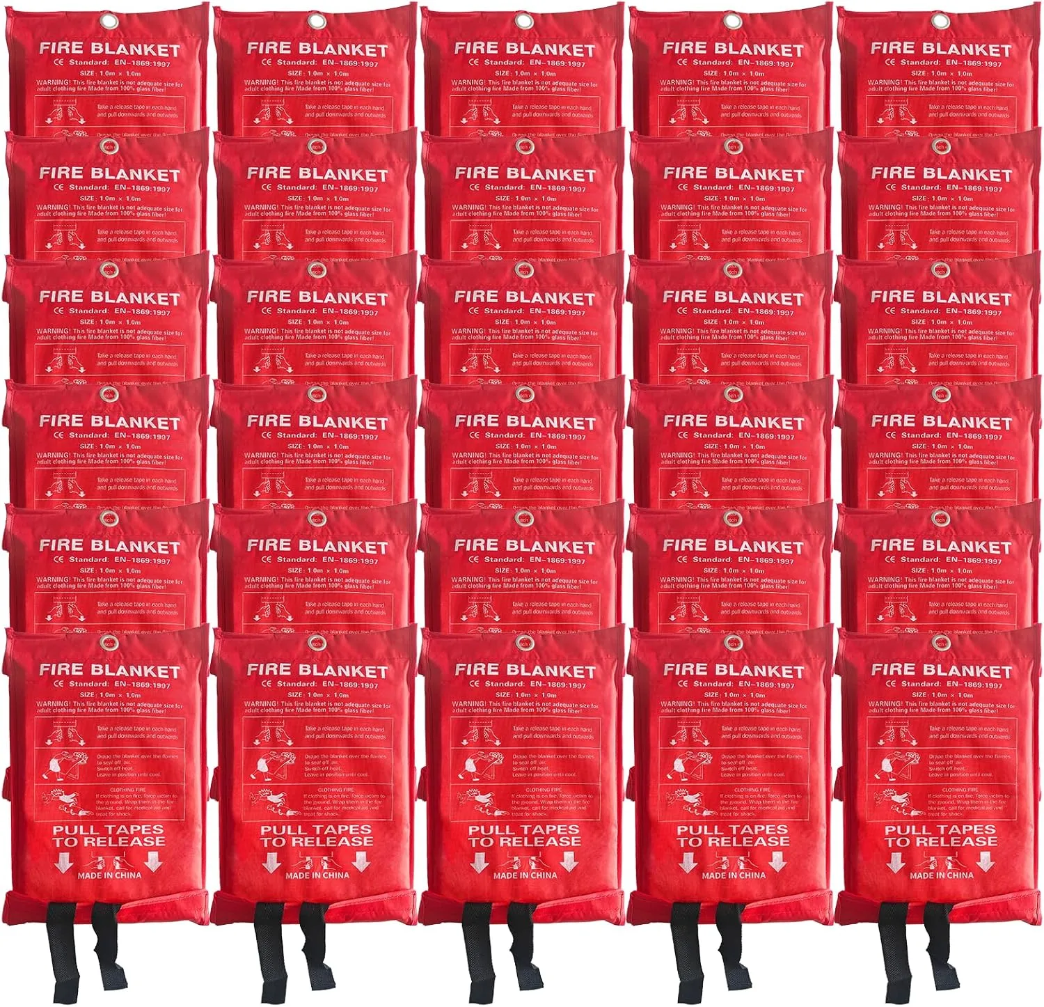 30 Packs Fire Blanket  39.37x39.37 Inches, 1100 Heat Resistant, Emergency Fire Suppression Blanket for Kitchen, Home, Car, Camping  Easy to Use, Non-Toxic, Reusable, Compact & Lightweight