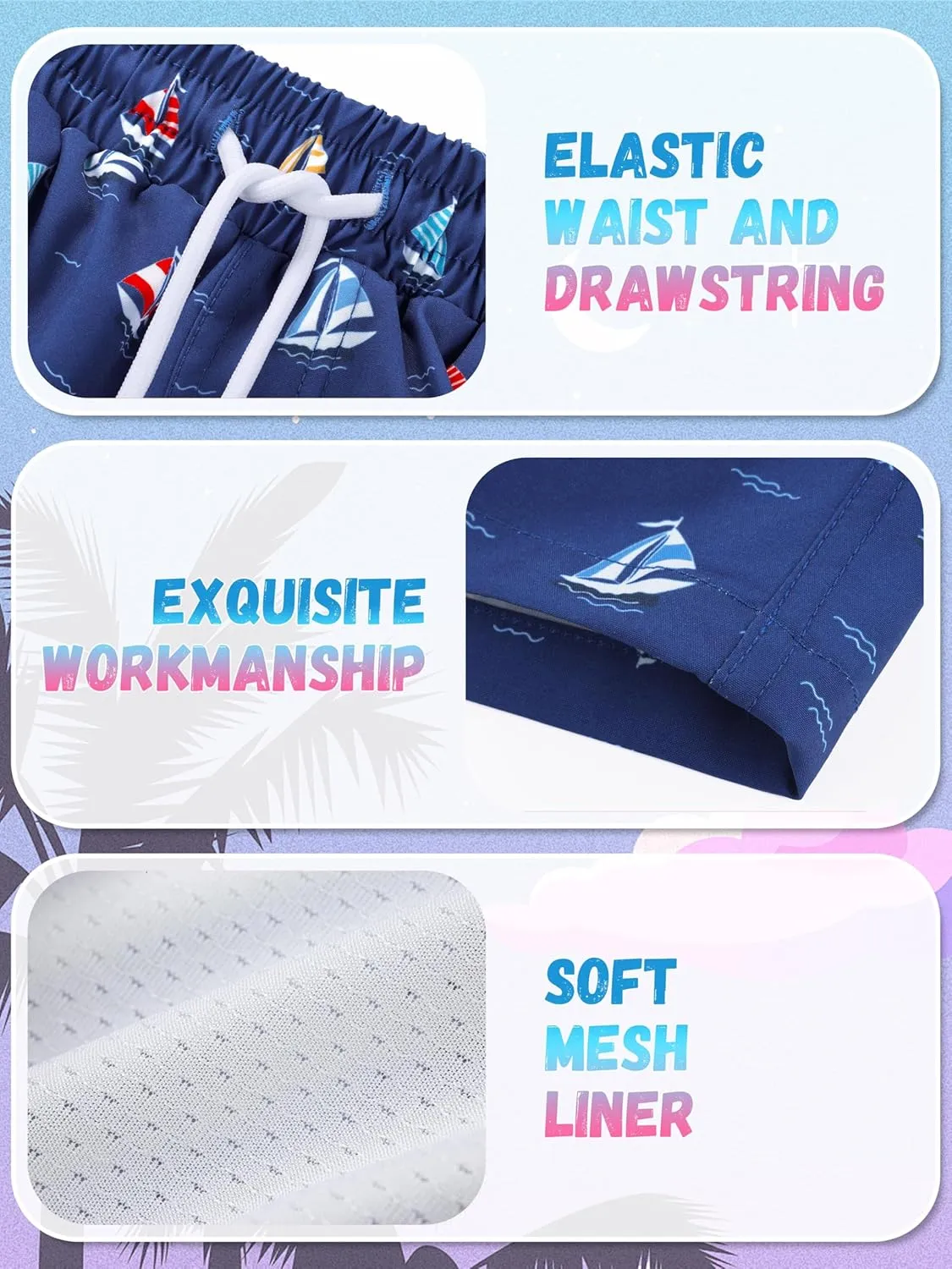3/1 Pack Boys Swim Trunks UPF 50  Swim Shorts Kid Board Shorts with Mesh Lining Quick Dry Beachwear Swimsuit