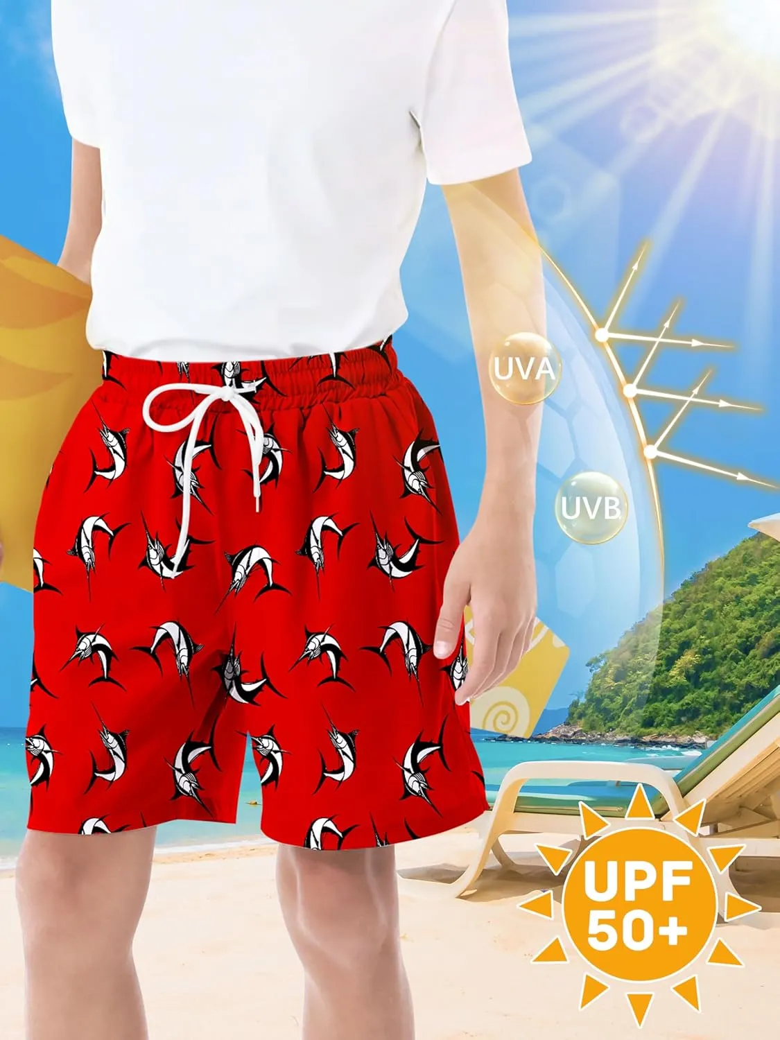 3/1 Pack Boys Swim Trunks UPF 50  Swim Shorts Kid Board Shorts with Mesh Lining Quick Dry Beachwear Swimsuit