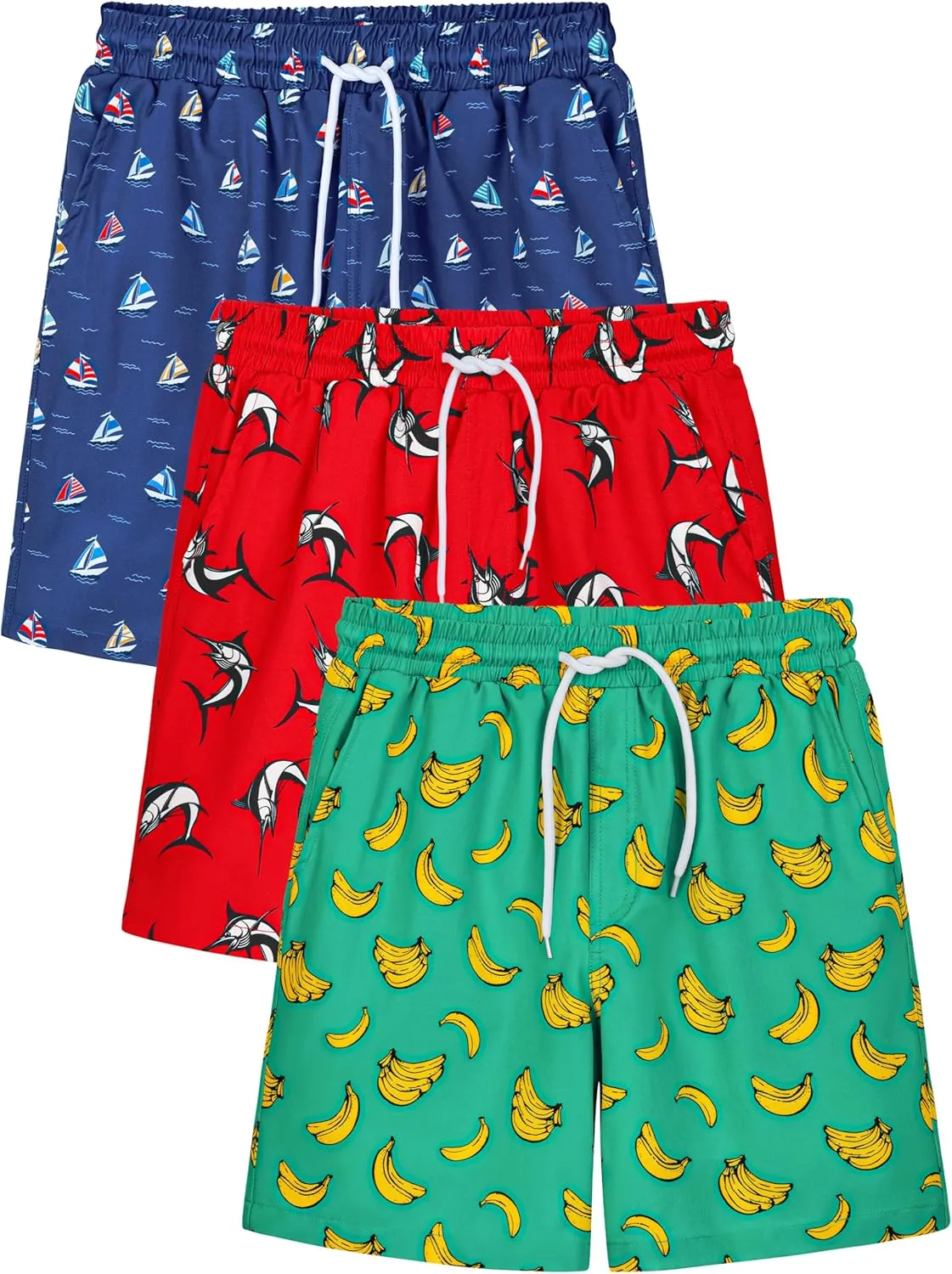 3/1 Pack Boys Swim Trunks UPF 50  Swim Shorts Kid Board Shorts with Mesh Lining Quick Dry Beachwear Swimsuit