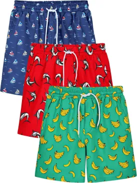3/1 Pack Boys Swim Trunks UPF 50  Swim Shorts Kid Board Shorts with Mesh Lining Quick Dry Beachwear Swimsuit