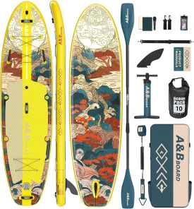 ABBOARD Inflatable Stand Up Paddle Boards - Extra Wide Fishing Paddleboard,Cool Design,Ultra Stable Standup SUP,5 Handles,15 D-Rings, Camera Mount,10L Dry Bag,100L Backpack, Youth/Adults