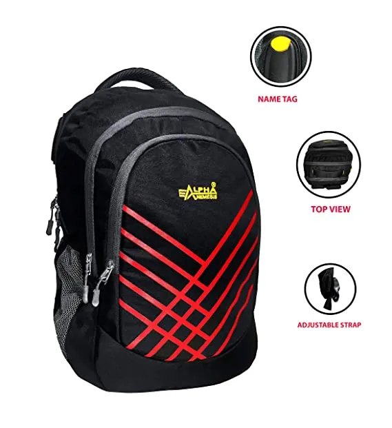 Alpha Nemesis Casual Waterproof Laptop Backpack/Office Bag/School Bag/College Bag/Business Bag/Unisex Travel Backpack Made With Waterproof polyester Black Red Laptop Backpack