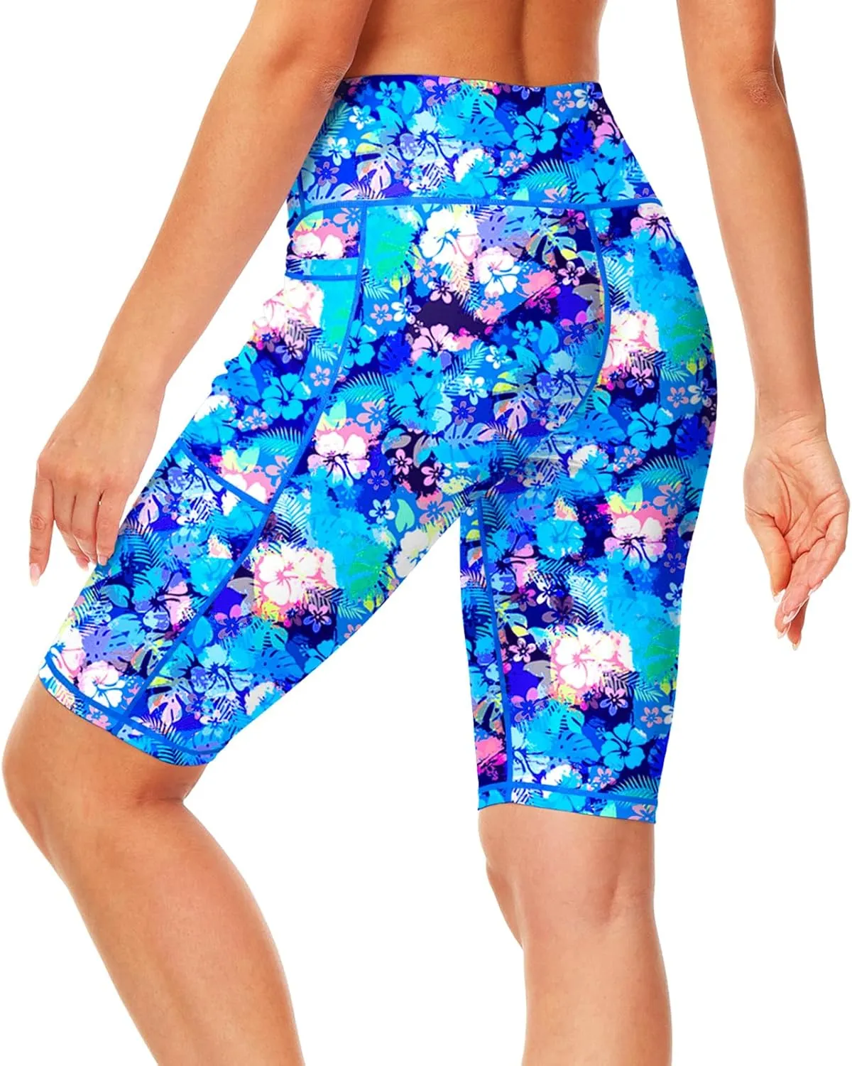 AOBUTE Womens 9"/10"/11" Long Swim Board Shorts High Waisted UPF 50  Biker Shorts with Pockets