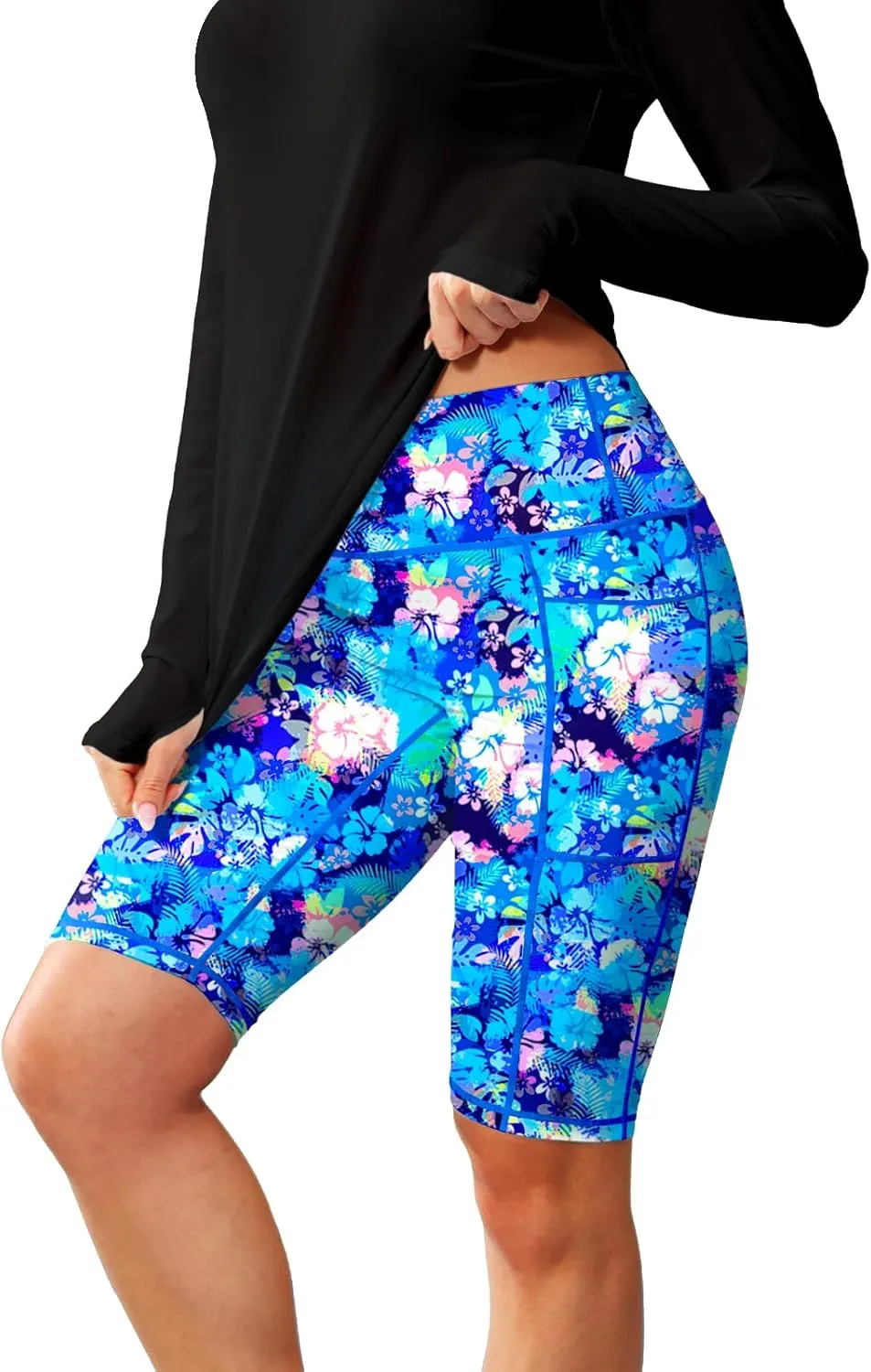 AOBUTE Womens 9"/10"/11" Long Swim Board Shorts High Waisted UPF 50  Biker Shorts with Pockets
