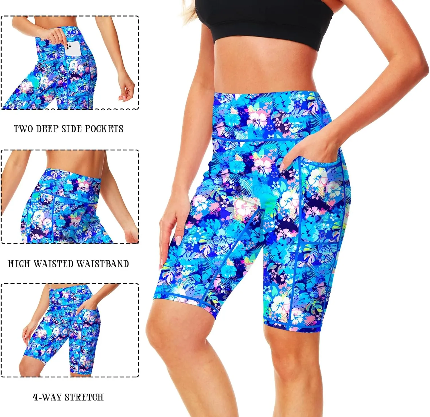 AOBUTE Womens 9"/10"/11" Long Swim Board Shorts High Waisted UPF 50  Biker Shorts with Pockets