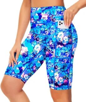 AOBUTE Womens 9"/10"/11" Long Swim Board Shorts High Waisted UPF 50  Biker Shorts with Pockets
