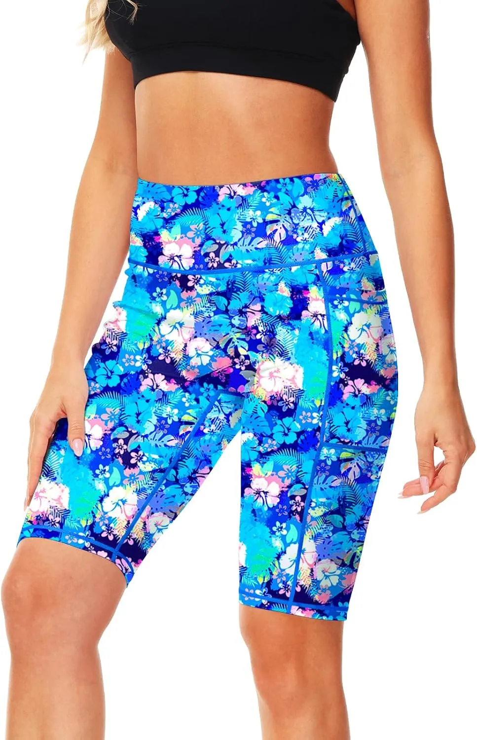 AOBUTE Womens 9"/10"/11" Long Swim Board Shorts High Waisted UPF 50  Biker Shorts with Pockets