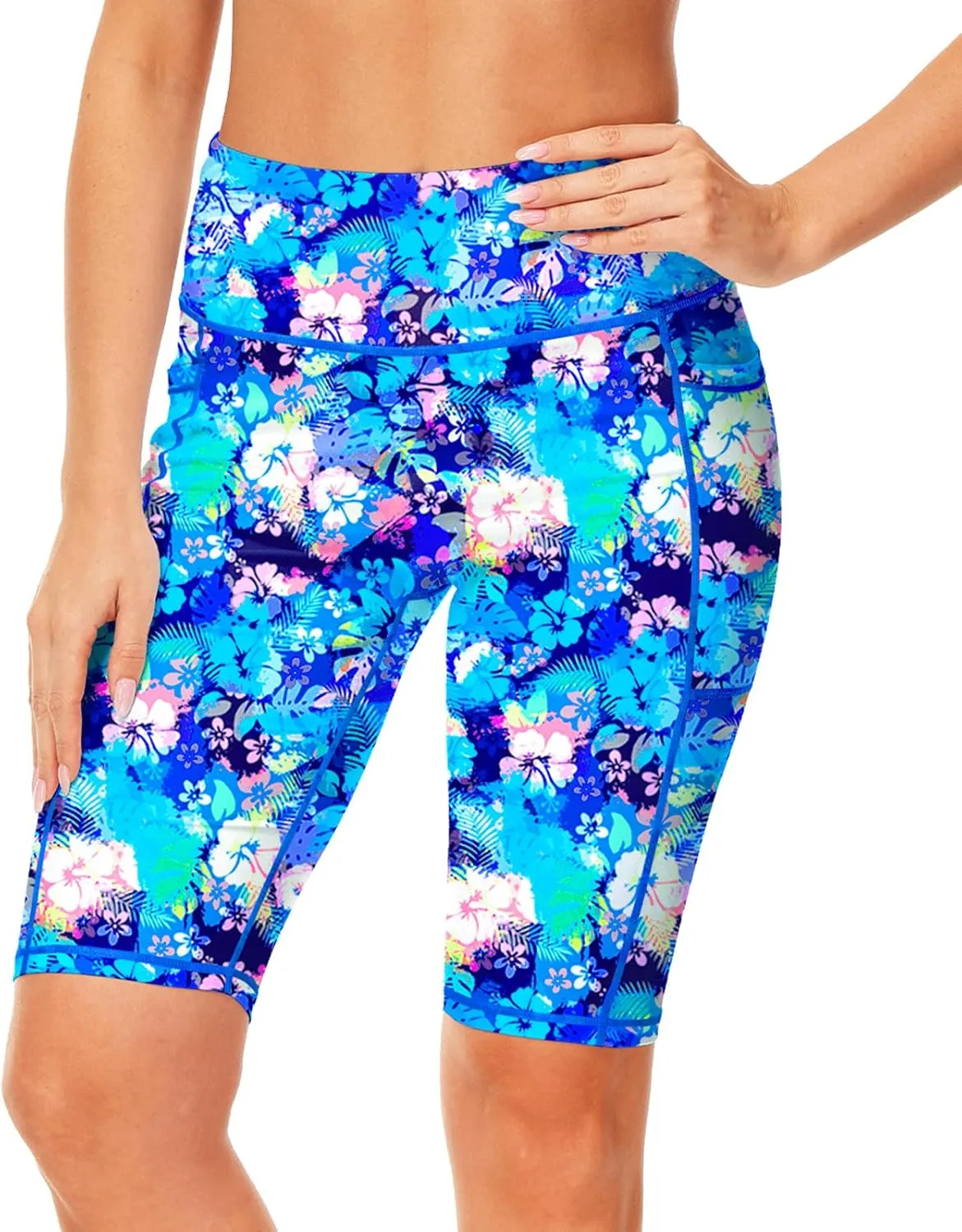 AOBUTE Womens 9"/10"/11" Long Swim Board Shorts High Waisted UPF 50  Biker Shorts with Pockets