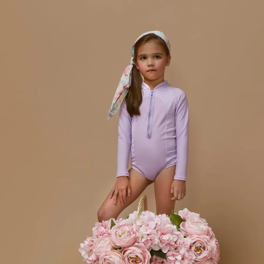 Aqua Blu Jr Long Sleeve One Piece AG2255SS - Stepping Stones Lilac