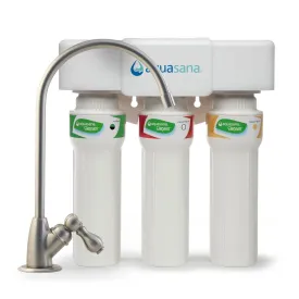 Aquasana Under Sink Water Filter System - Reduces PFAS, Lead, & Chlorine in Drinking Water - Under Counter Claryum Filtration for Kitchen - 3-Stage Max Flow - Brushed Nickel Faucet - AQ-5300 .55
