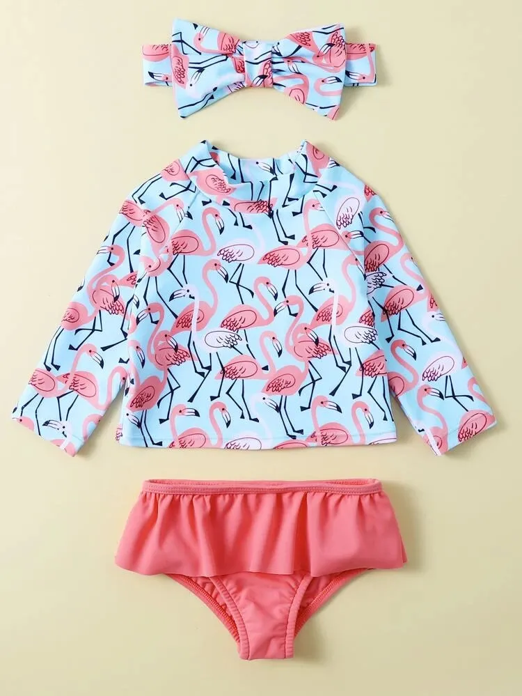 Baby Girls’ Flamingo Rash Guard Swimsuit