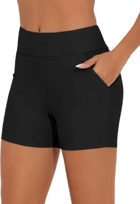 Bonneuitbebe Women's Swim Shorts High Waisted Bathing Suit Bottoms Swimwear Boyshort Swimming Swimsuit Board Shorts