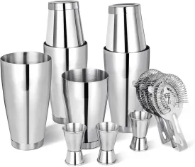 Boston Shaker Cocktail Set Bartender Kit, 12 Pcs Drink Shaker with Strainer Bartending Martini Shaker Tin with 18oz & 28oz Mixed Alcohol Shaker Professional Stainless Steel Bar Tool for Beginner