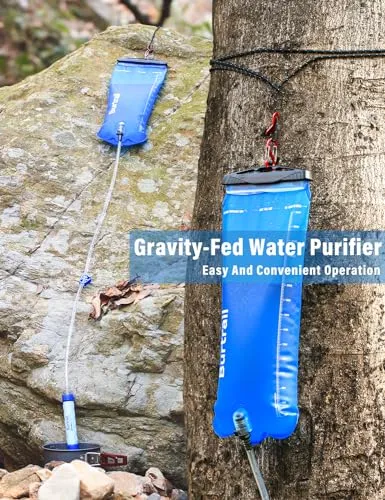 Burtrail Gravity Water Filter,Camping Water Filtration System,Water Filter Survival for Backpacking and Emergency Preparedness,3L Water Bag,0.01 Micron