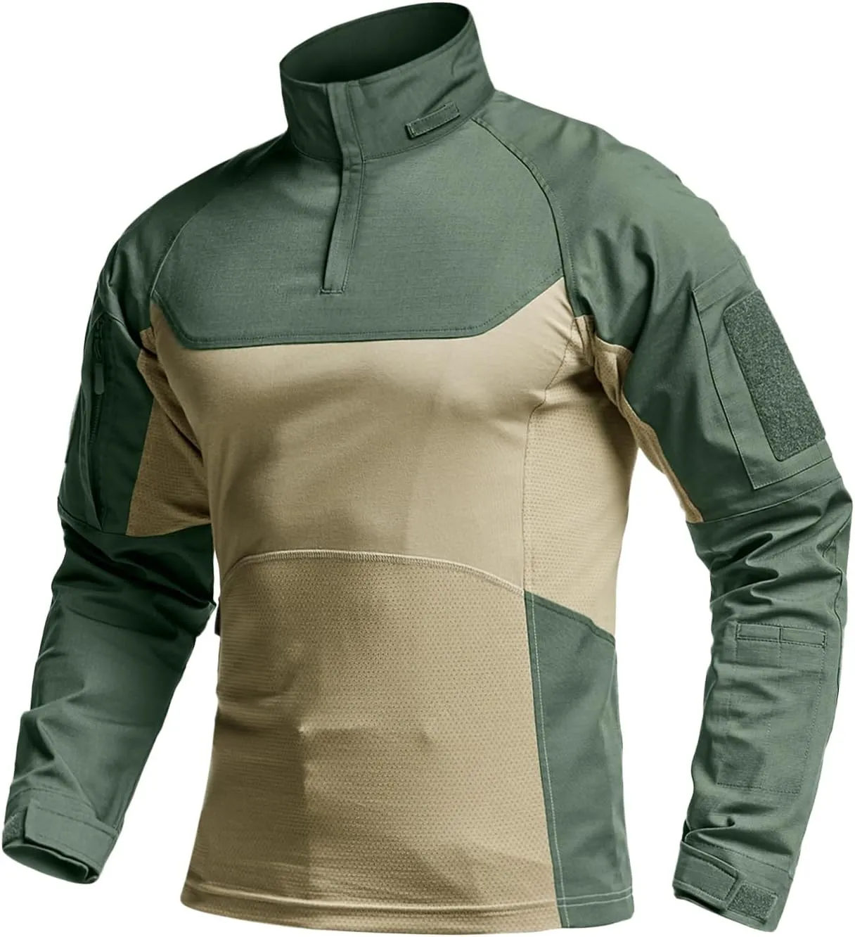 CQR Men's Combat Shirt Tactical 1/4 Zip Long Sleeve Military BDU Shirts Camo EDC Top with Pockets