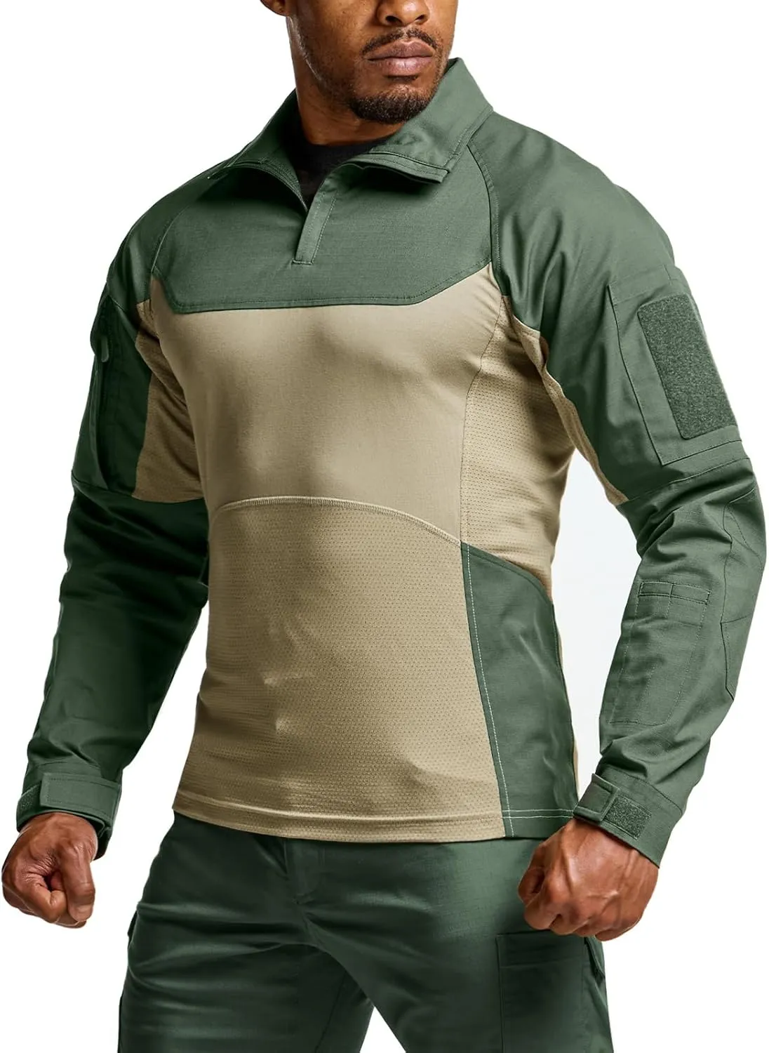 CQR Men's Combat Shirt Tactical 1/4 Zip Long Sleeve Military BDU Shirts Camo EDC Top with Pockets