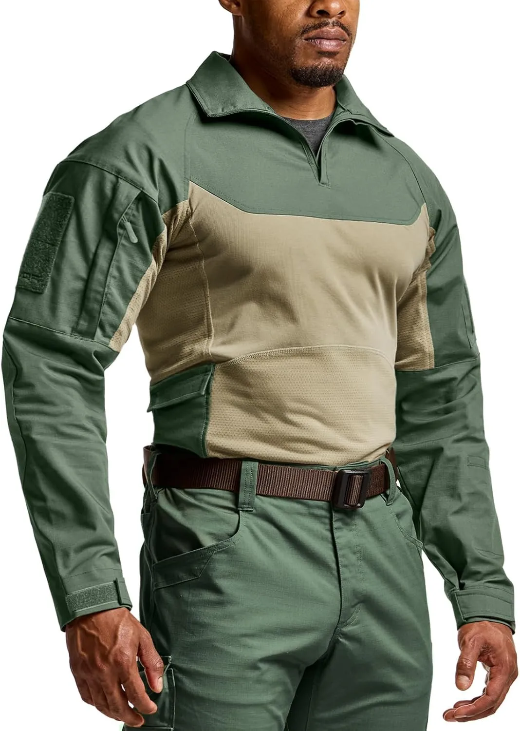 CQR Men's Combat Shirt Tactical 1/4 Zip Long Sleeve Military BDU Shirts Camo EDC Top with Pockets