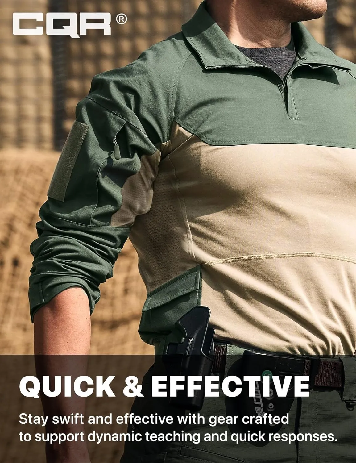 CQR Men's Combat Shirt Tactical 1/4 Zip Long Sleeve Military BDU Shirts Camo EDC Top with Pockets