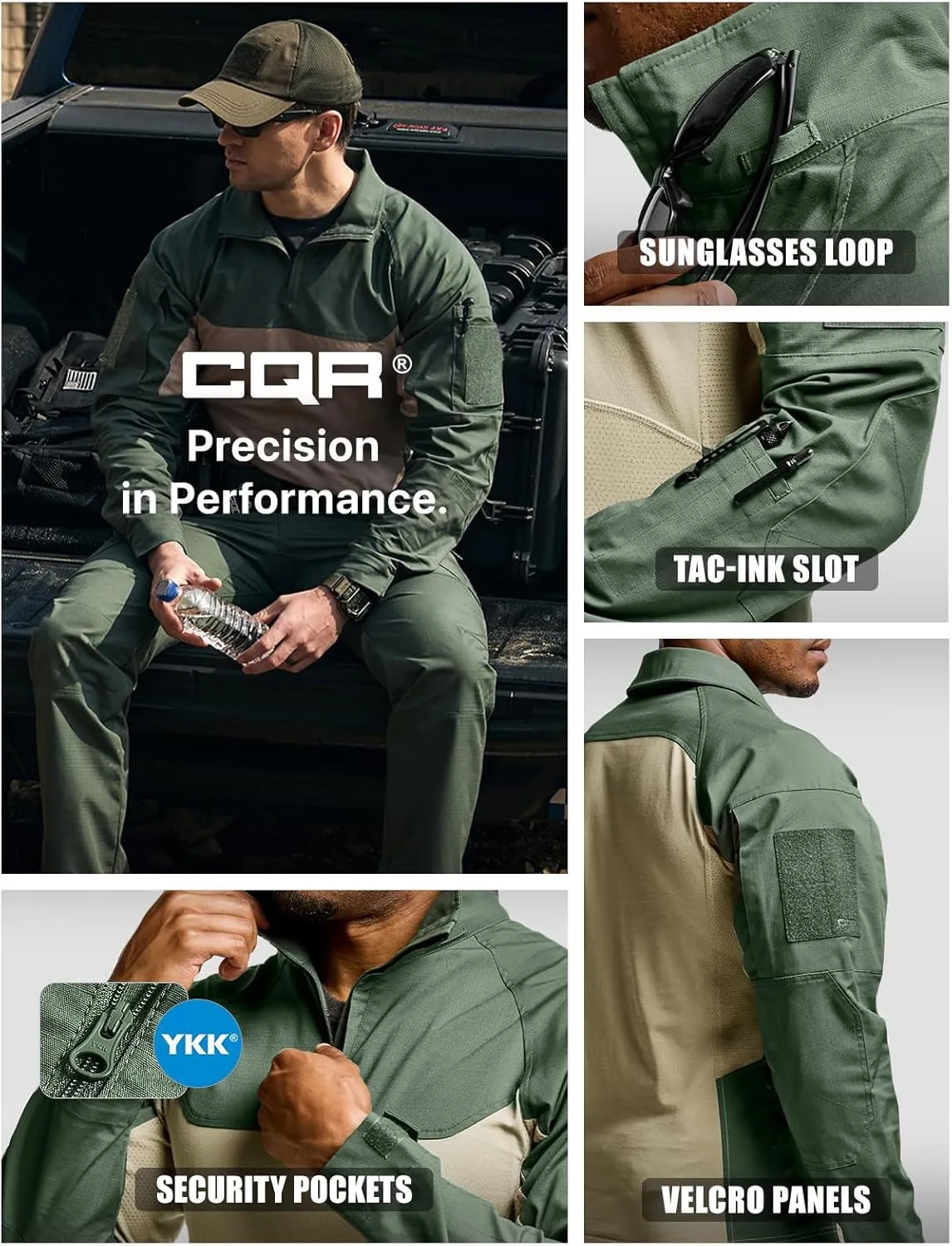 CQR Men's Combat Shirt Tactical 1/4 Zip Long Sleeve Military BDU Shirts Camo EDC Top with Pockets