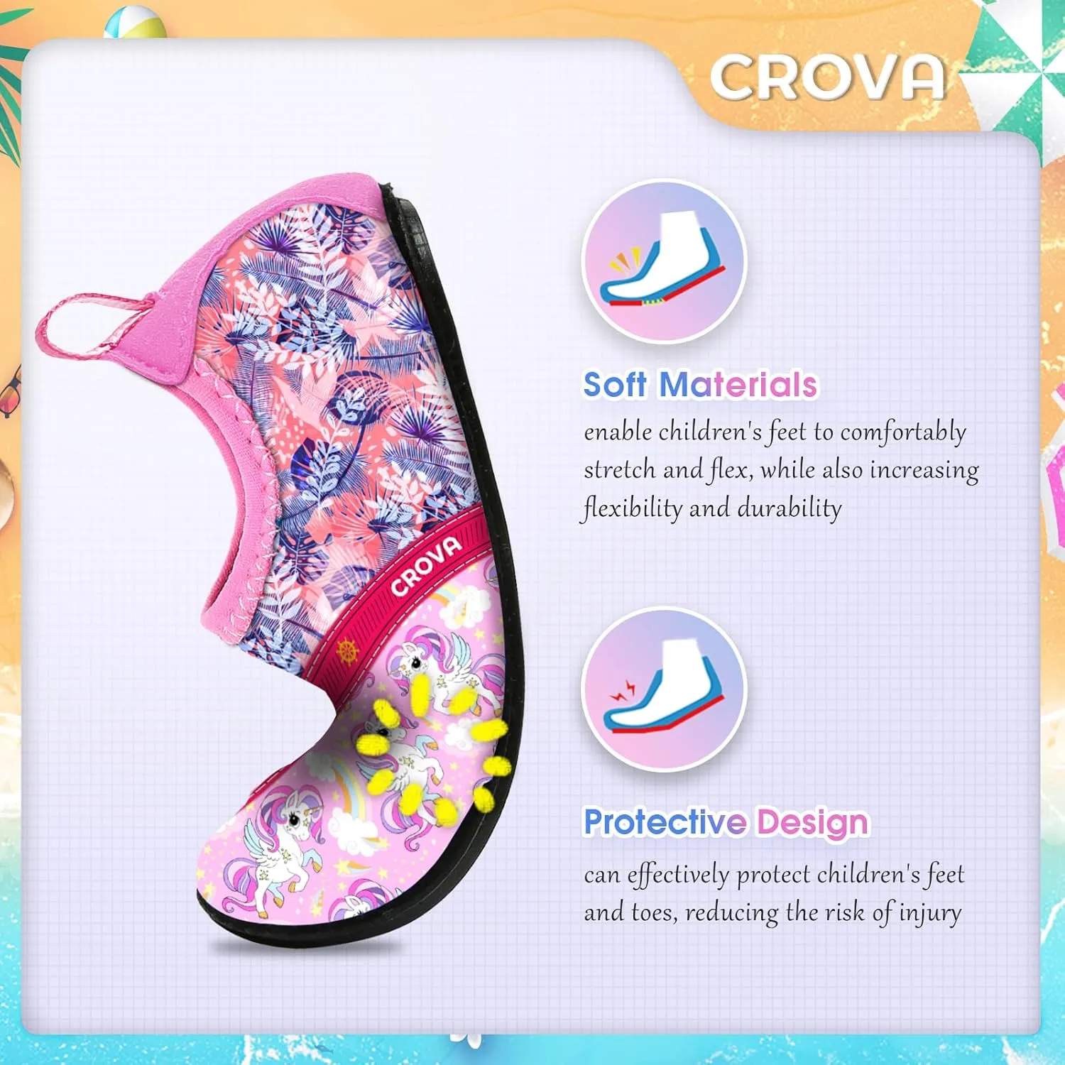 CROVA Toddler Kids Water Shoes Quick Dry Aqua Socks Non-Slip Barefoot Sports Shoes for Boys Girls Toddler