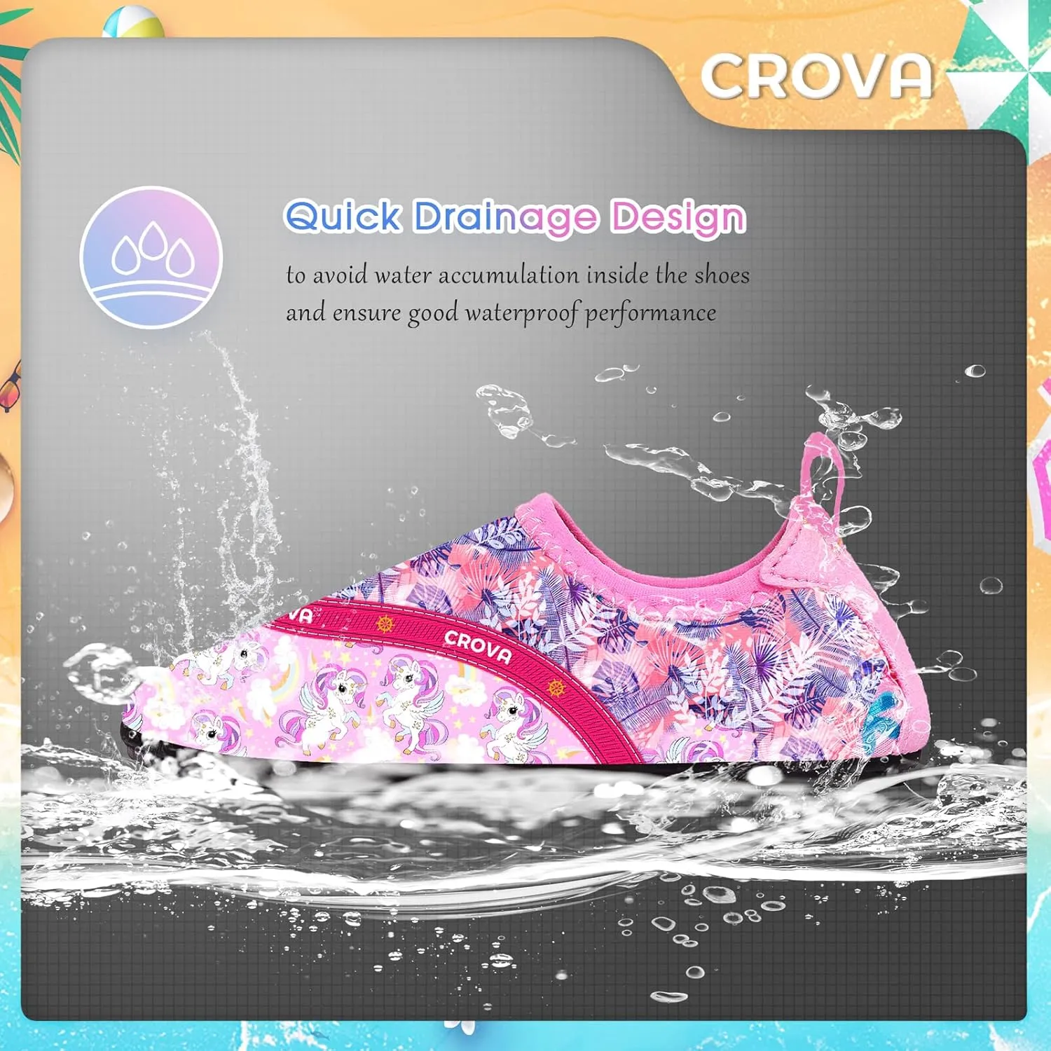 CROVA Toddler Kids Water Shoes Quick Dry Aqua Socks Non-Slip Barefoot Sports Shoes for Boys Girls Toddler