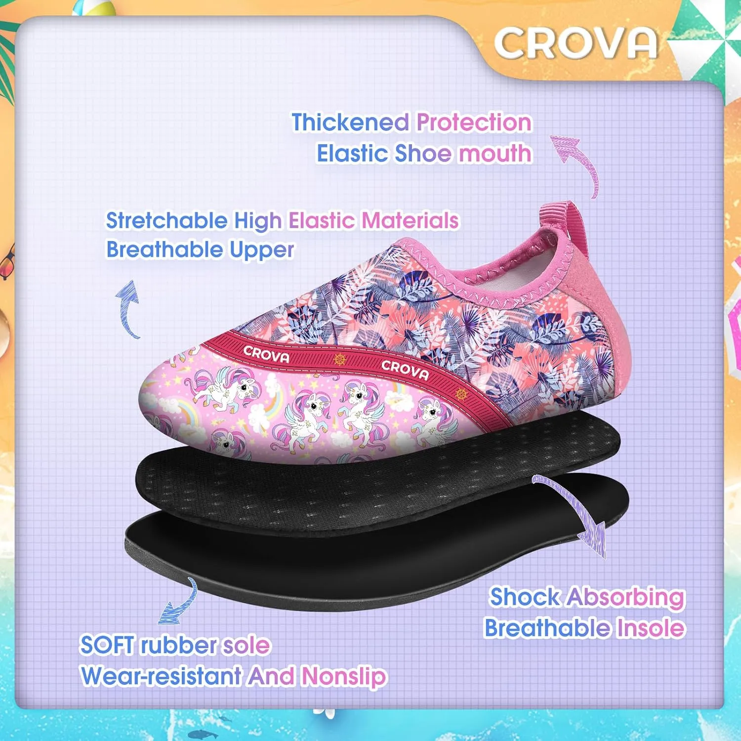 CROVA Toddler Kids Water Shoes Quick Dry Aqua Socks Non-Slip Barefoot Sports Shoes for Boys Girls Toddler