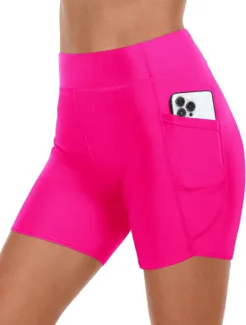 Daci Women High Waisted Swim Shorts - 5" Bathing Suit Short with Pockets Tummy Control Swimsuit Bottom Boy Shorts