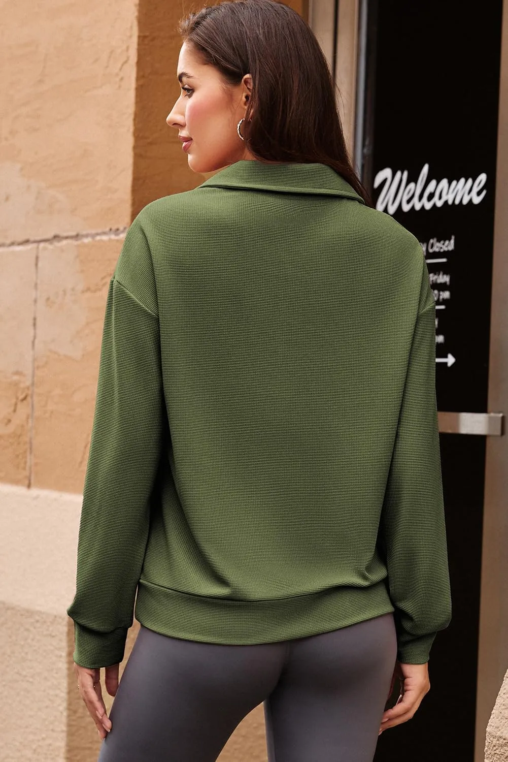 Dokotoo Womens Sweatshirt Waffle Knit Long Sleeve Lapel Half Zip Casual Sweatshits Loose Pullover Tops