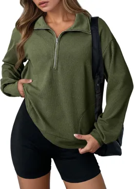 Dokotoo Womens Sweatshirt Waffle Knit Long Sleeve Lapel Half Zip Casual Sweatshits Loose Pullover Tops