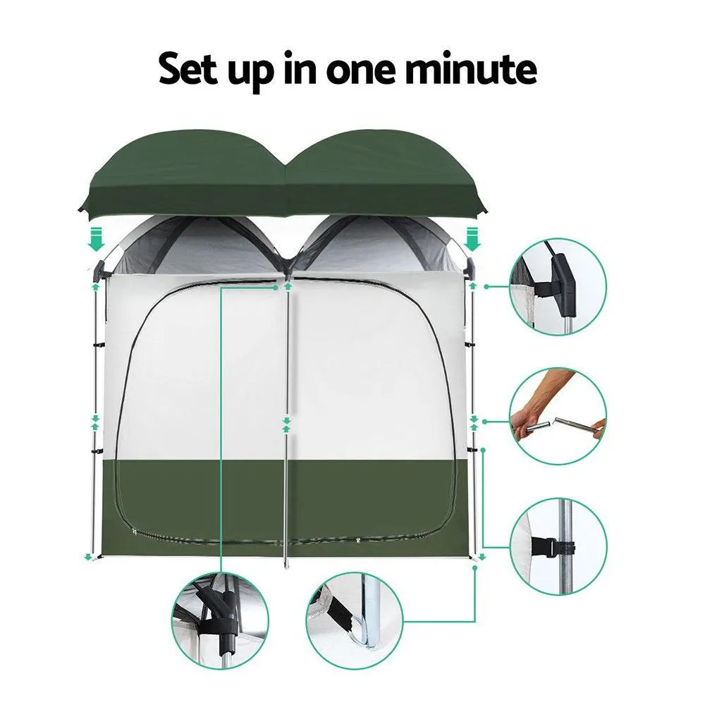 Double Camping Shower Toilet Tent - Outdoor Portable Change Room