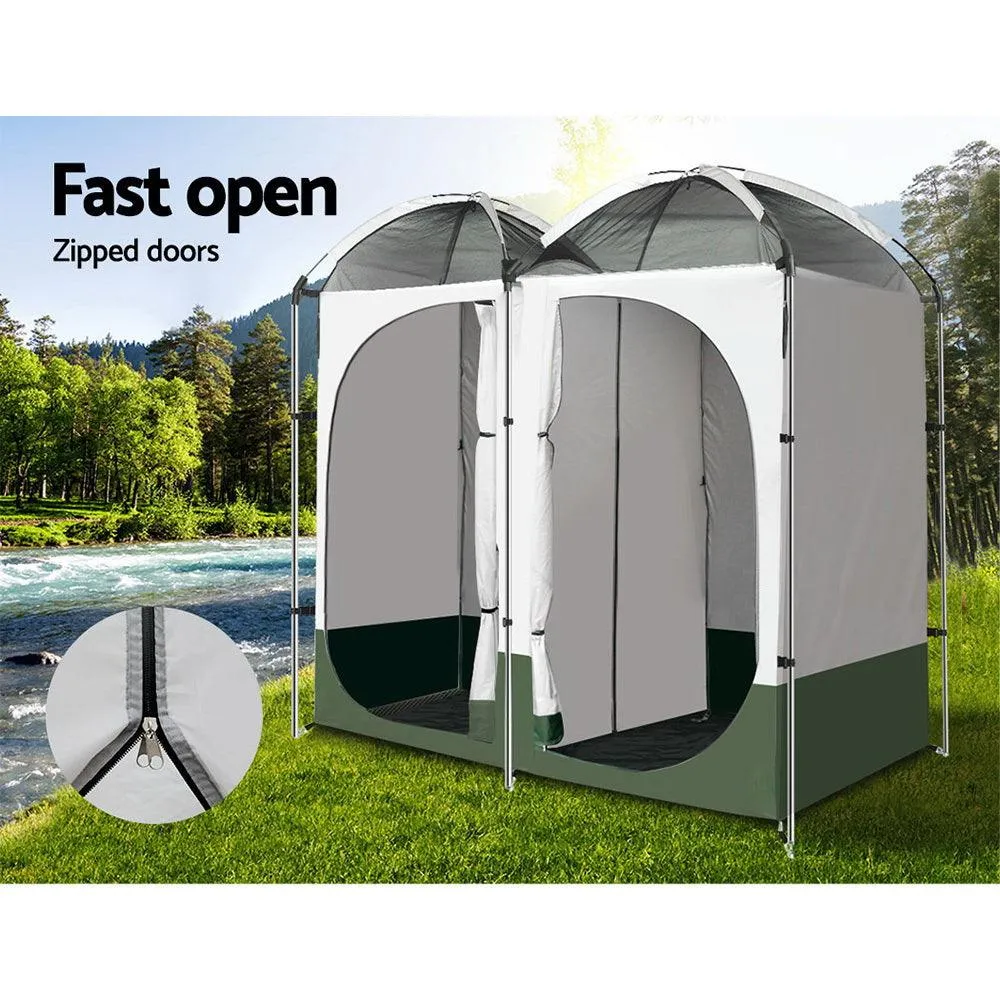 Double Camping Shower Toilet Tent - Outdoor Portable Change Room