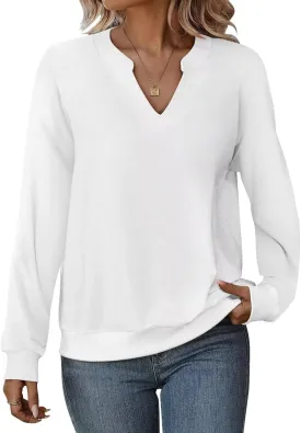 EADINVE Womens Casual Long Sleeve V Neck Sweatshirts Cute Loose Fit Lightweight Pullover Fall Clothes Tunic Tops