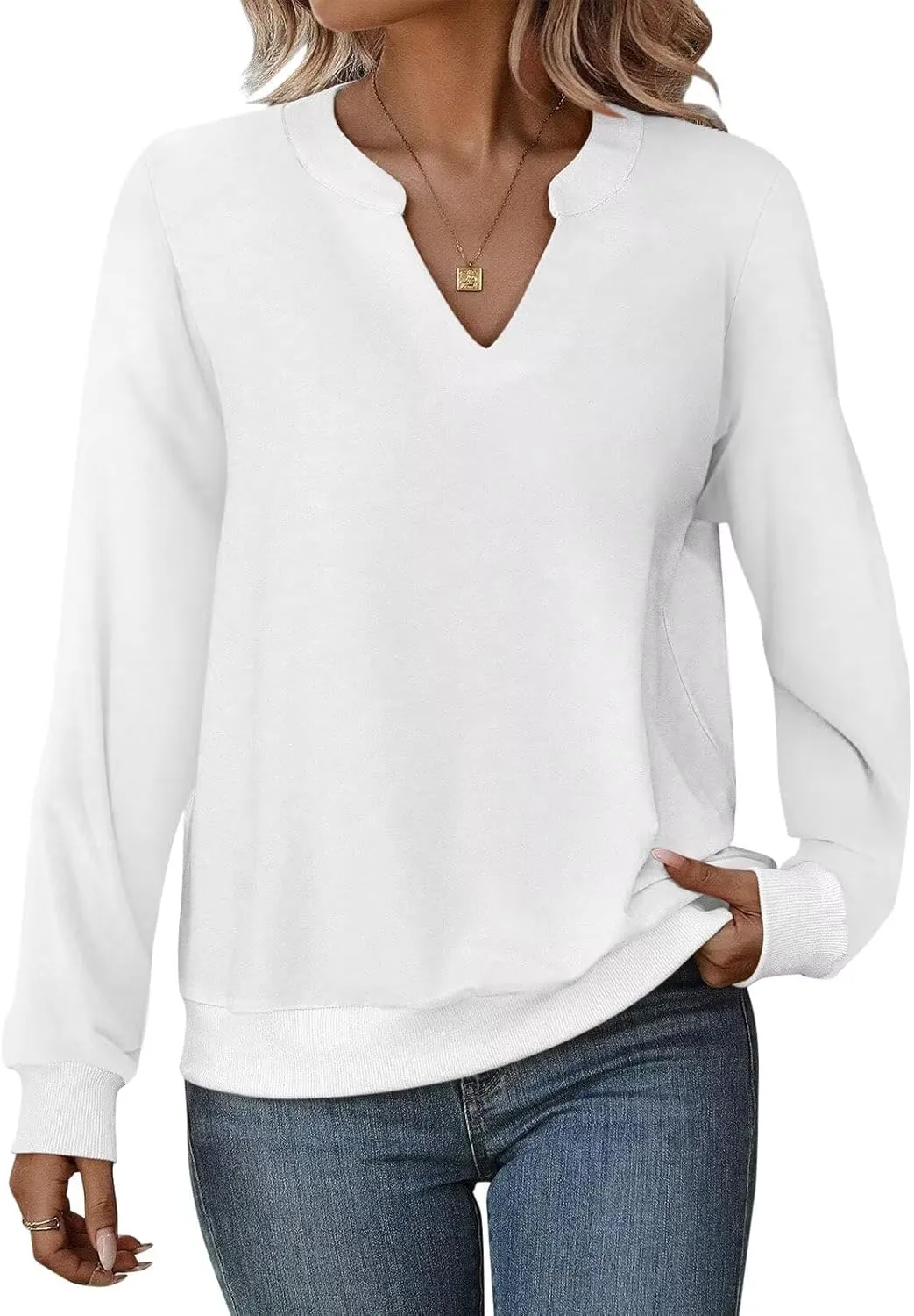 EADINVE Womens Casual Long Sleeve V Neck Sweatshirts Cute Loose Fit Lightweight Pullover Fall Clothes Tunic Tops