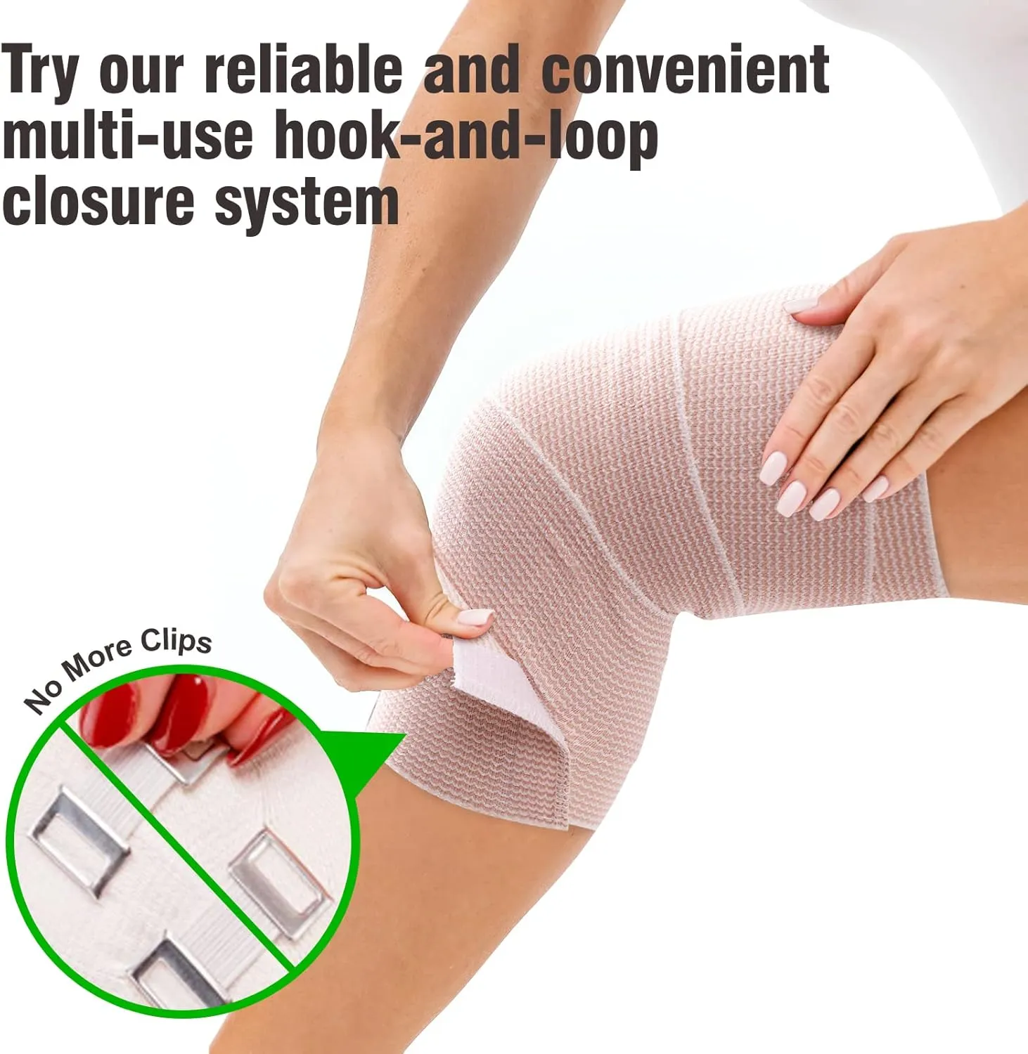 Elastic Bandage 2 Pack. 4 Inches Wide x (13 to 15 ft. When Stretched) with Hook and Loop on Both Ends, Latex Free Bandage. Perfect Compression Wrap for Varicose Veins,Sprained Ankle