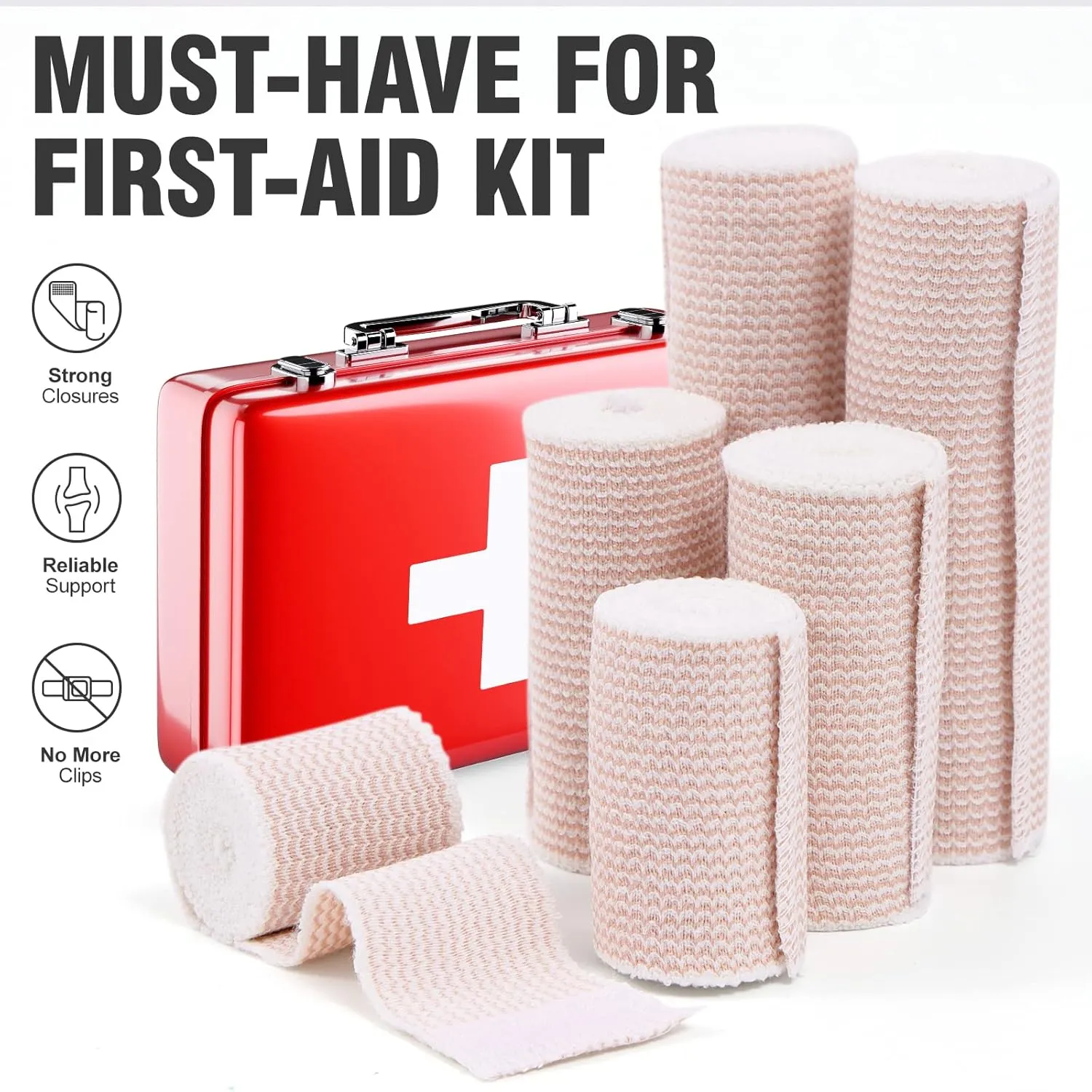 Elastic Bandage 2 Pack. 4 Inches Wide x (13 to 15 ft. When Stretched) with Hook and Loop on Both Ends, Latex Free Bandage. Perfect Compression Wrap for Varicose Veins,Sprained Ankle