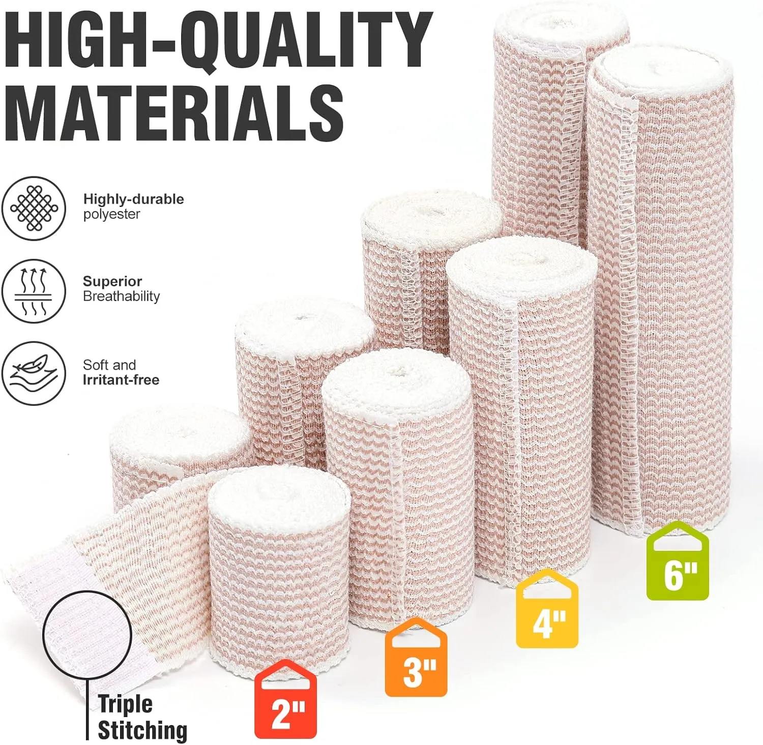 Elastic Bandage 2 Pack. 4 Inches Wide x (13 to 15 ft. When Stretched) with Hook and Loop on Both Ends, Latex Free Bandage. Perfect Compression Wrap for Varicose Veins,Sprained Ankle