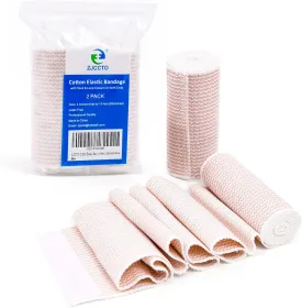 Elastic Bandage 2 Pack. 4 Inches Wide x (13 to 15 ft. When Stretched) with Hook and Loop on Both Ends, Latex Free Bandage. Perfect Compression Wrap for Varicose Veins,Sprained Ankle