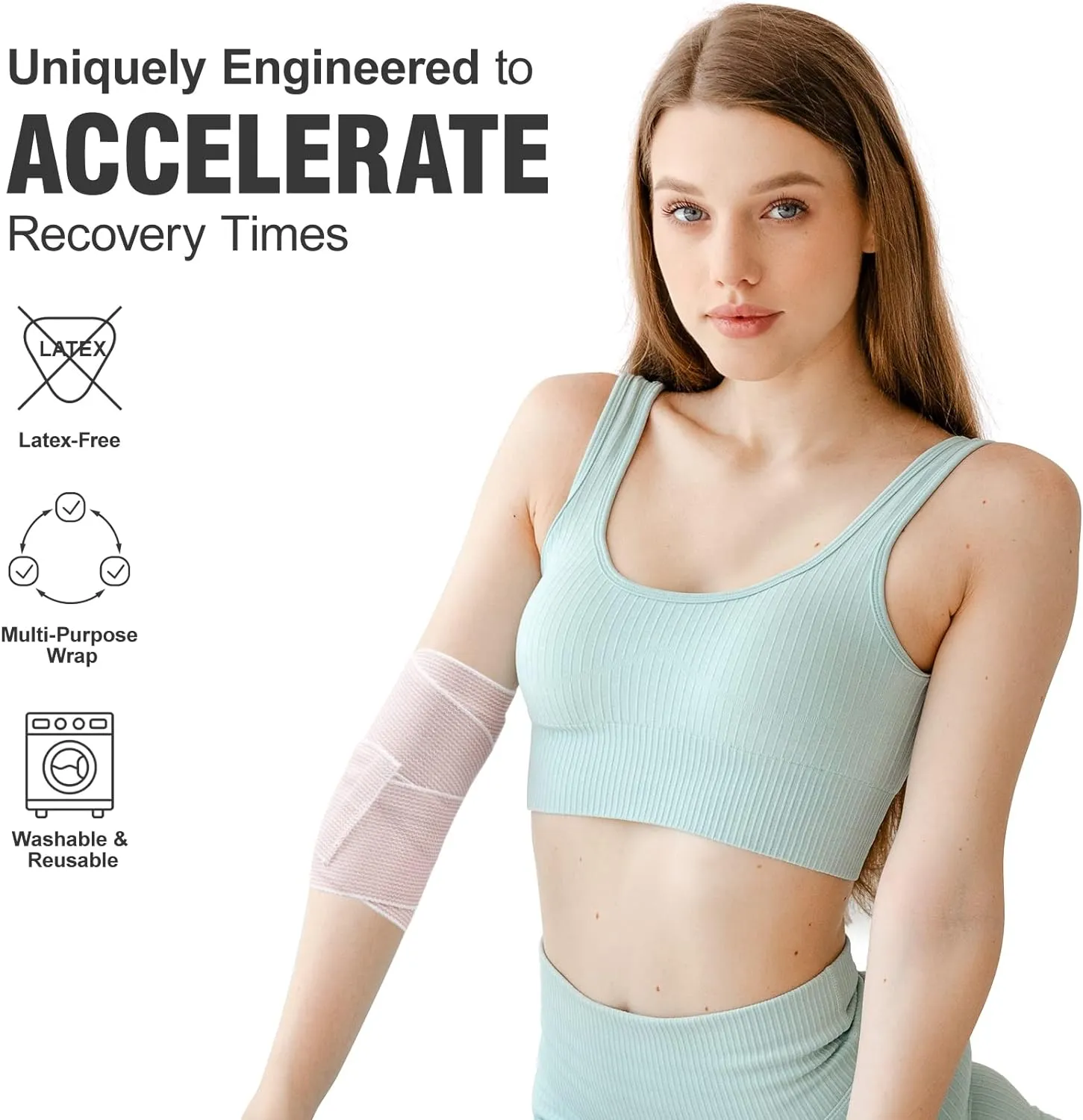 Elastic Bandage 2 Pack. 4 Inches Wide x (13 to 15 ft. When Stretched) with Hook and Loop on Both Ends, Latex Free Bandage. Perfect Compression Wrap for Varicose Veins,Sprained Ankle