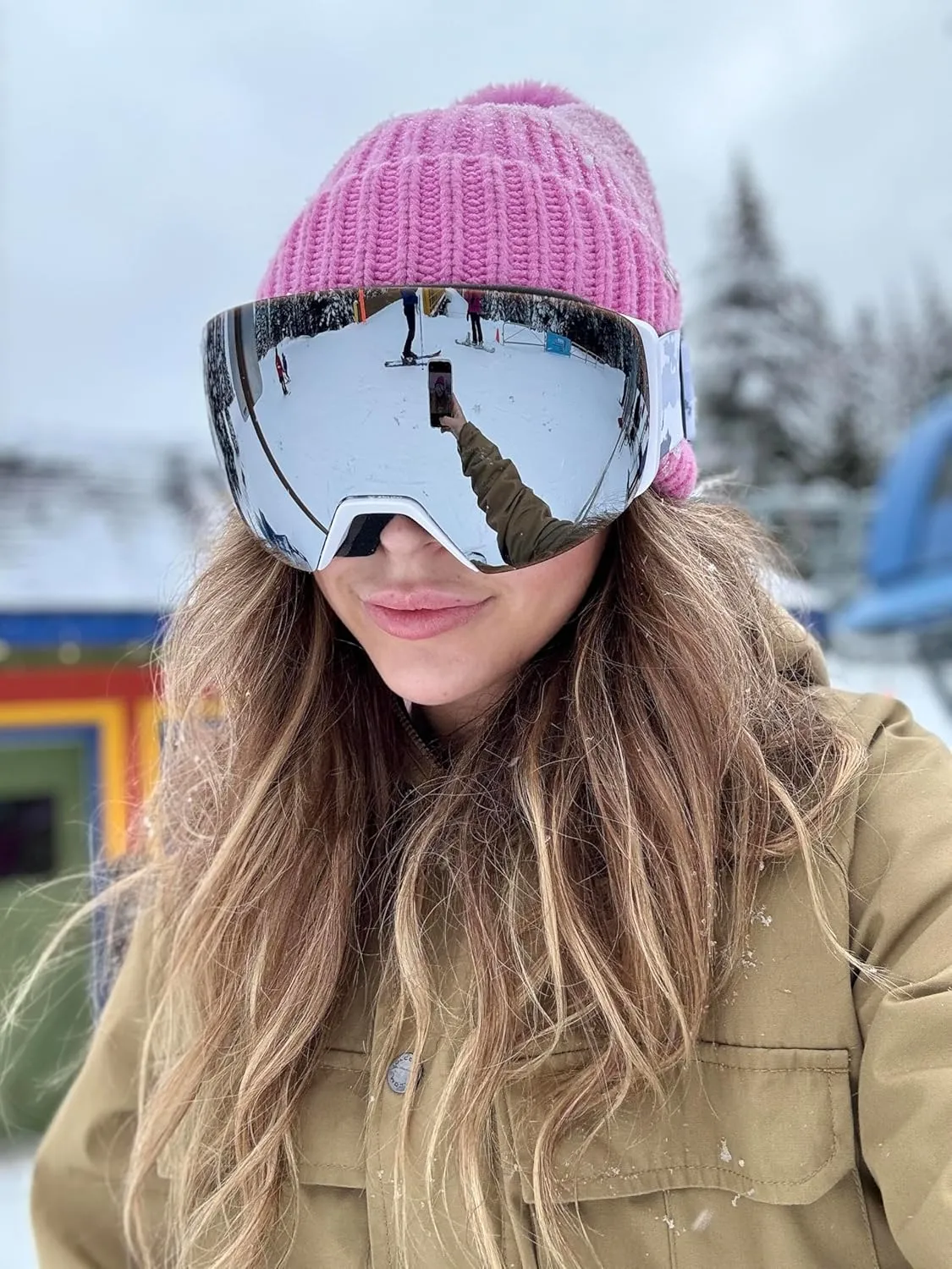 FEISEDY Magnetic Ski Goggles for Men Women Youth Frameless Snow Goggles 100% UV Protection Snowboard Goggles B0020