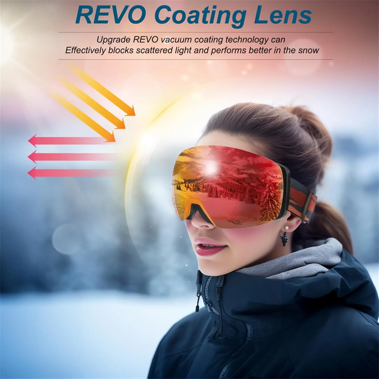 FEISEDY Magnetic Ski Goggles for Men Women Youth Frameless Snow Goggles 100% UV Protection Snowboard Goggles B0020