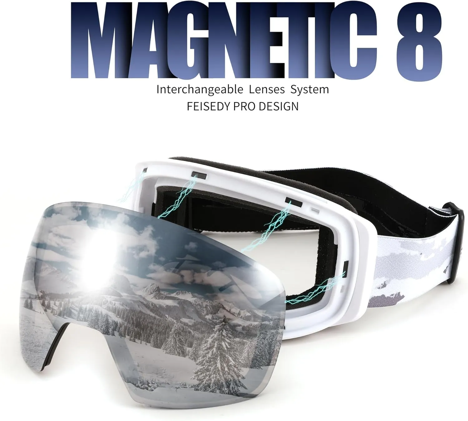 FEISEDY Magnetic Ski Goggles for Men Women Youth Frameless Snow Goggles 100% UV Protection Snowboard Goggles B0020
