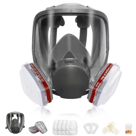 Full Face Reusable Respirtor Mask - Organic Gas Dust Chemical Respirator w/Extra Filters for Paint Sprayer, Woodworking, Painting, Machine Polishing, Welding, Epoxy Resin and Other Work Protection