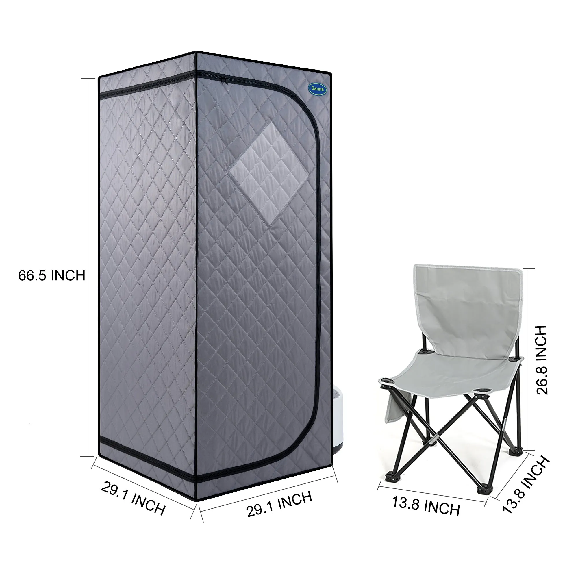 Full Size Portable Grey Steam Sauna tent–Personal Home Spa, with Steam Generator, Remote Control, Foldable Chair, Timer and PVC Pipe Connector Easy to Install