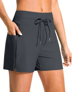 G Gradual Women's 4" High Waisted Swim Board Shorts with Pockets Quick Dry Swimming Swimsuit Bathing Suit Bottoms for Women