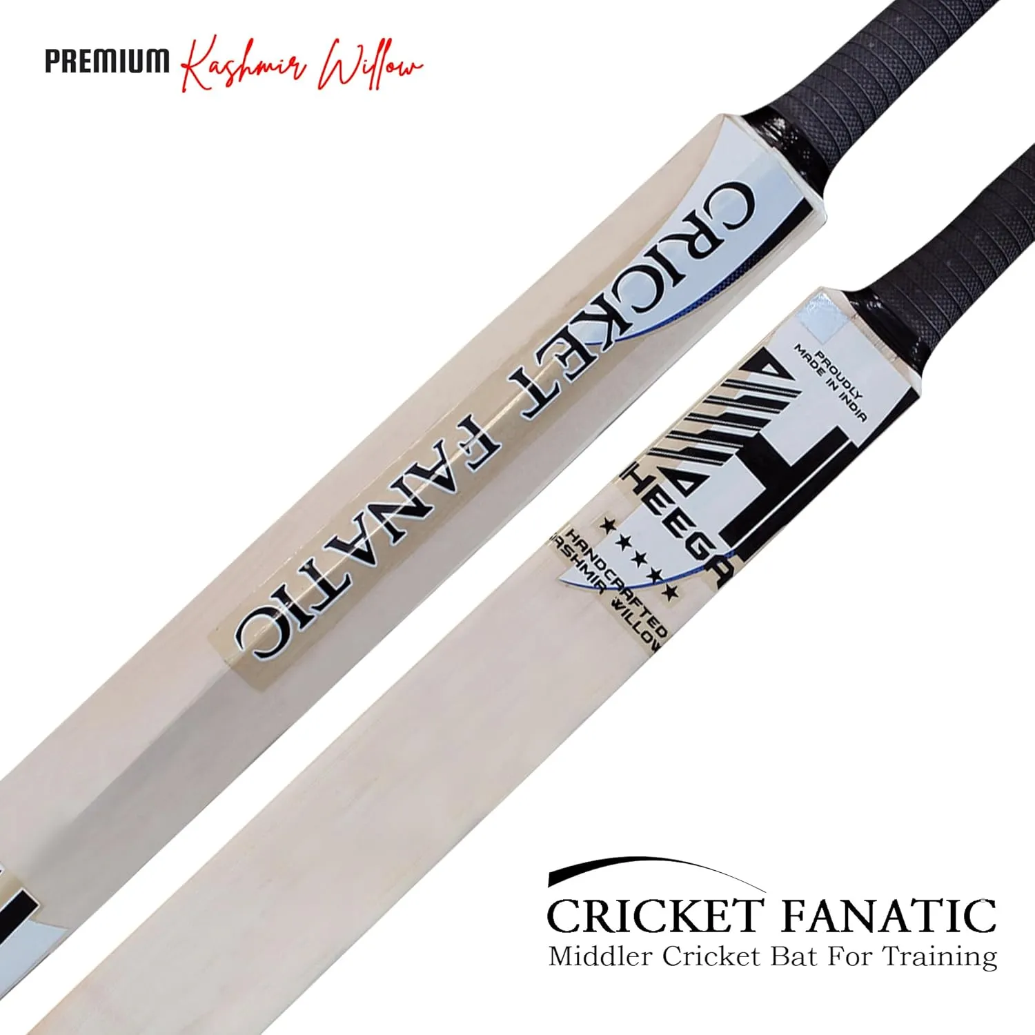 Heega Cricket Fanatic Half Width Kashmir Willow Middler Bat for Training Purpose