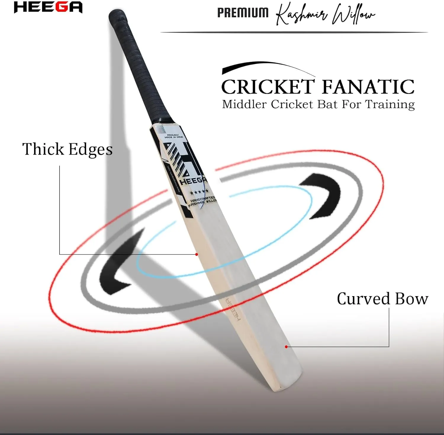 Heega Cricket Fanatic Half Width Kashmir Willow Middler Bat for Training Purpose